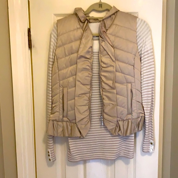 White House Black Market Jackets & Blazers - White House Black Market XS Sweater and S Vest Combo Khaki and White Stripes